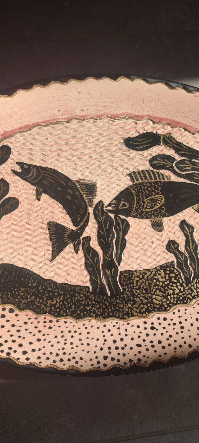 Large enamelled earthenware dish signed Tony Jaillet from the 1950s-60s.