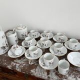 Vintage, coffee service, tea, Limoges, Flowers, cipher, 11 cups and under cups, teapot, 27 pieces