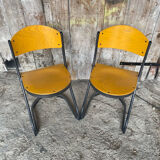 Pair of Chairs SOUVIGNET Model ELODIE Grey Metal & Wood Made in France