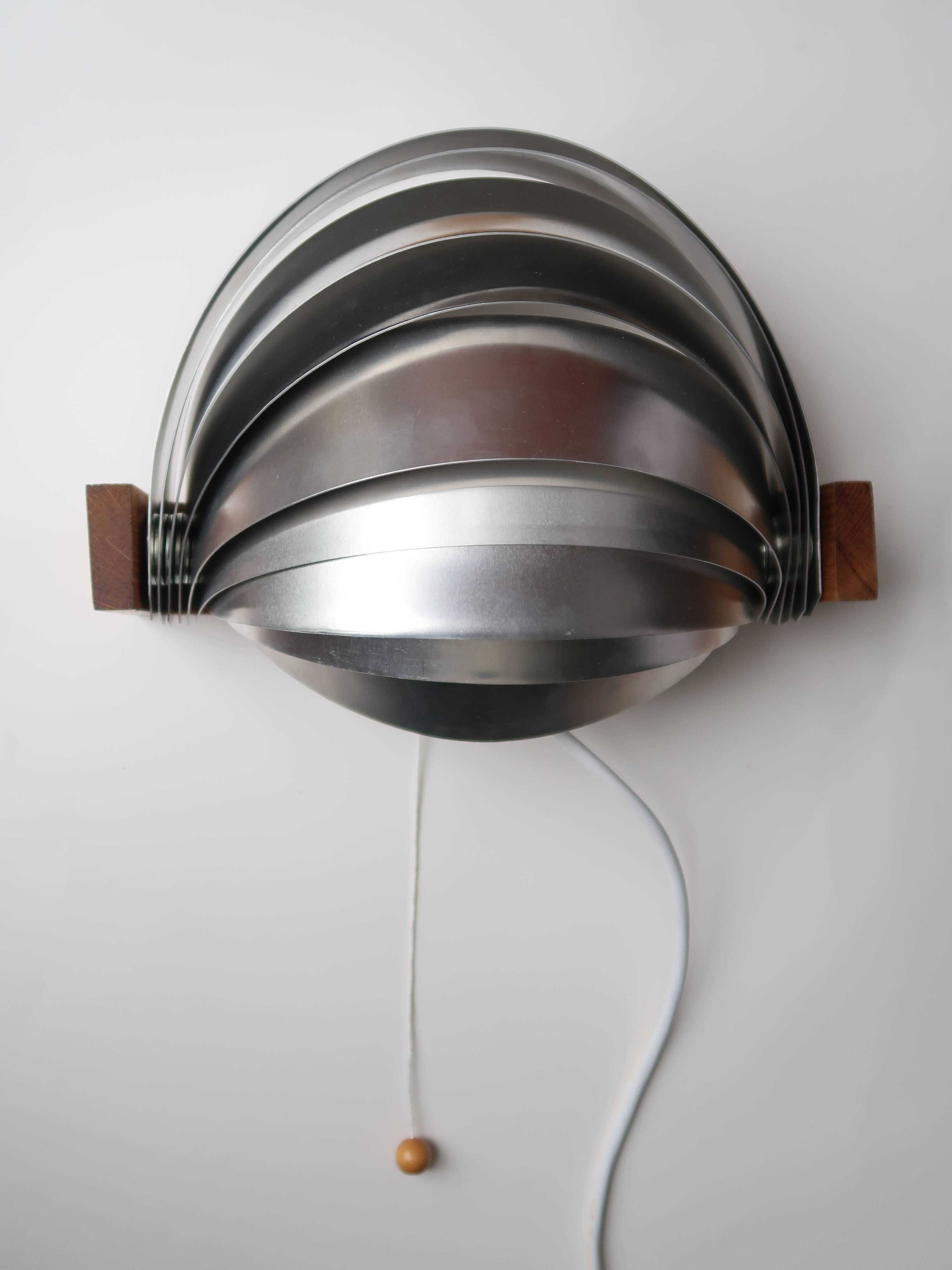 Pair of vintage 70s chrome and wood slatted wall lights
