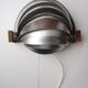 Pair of vintage 70s chrome and wood slatted wall lights