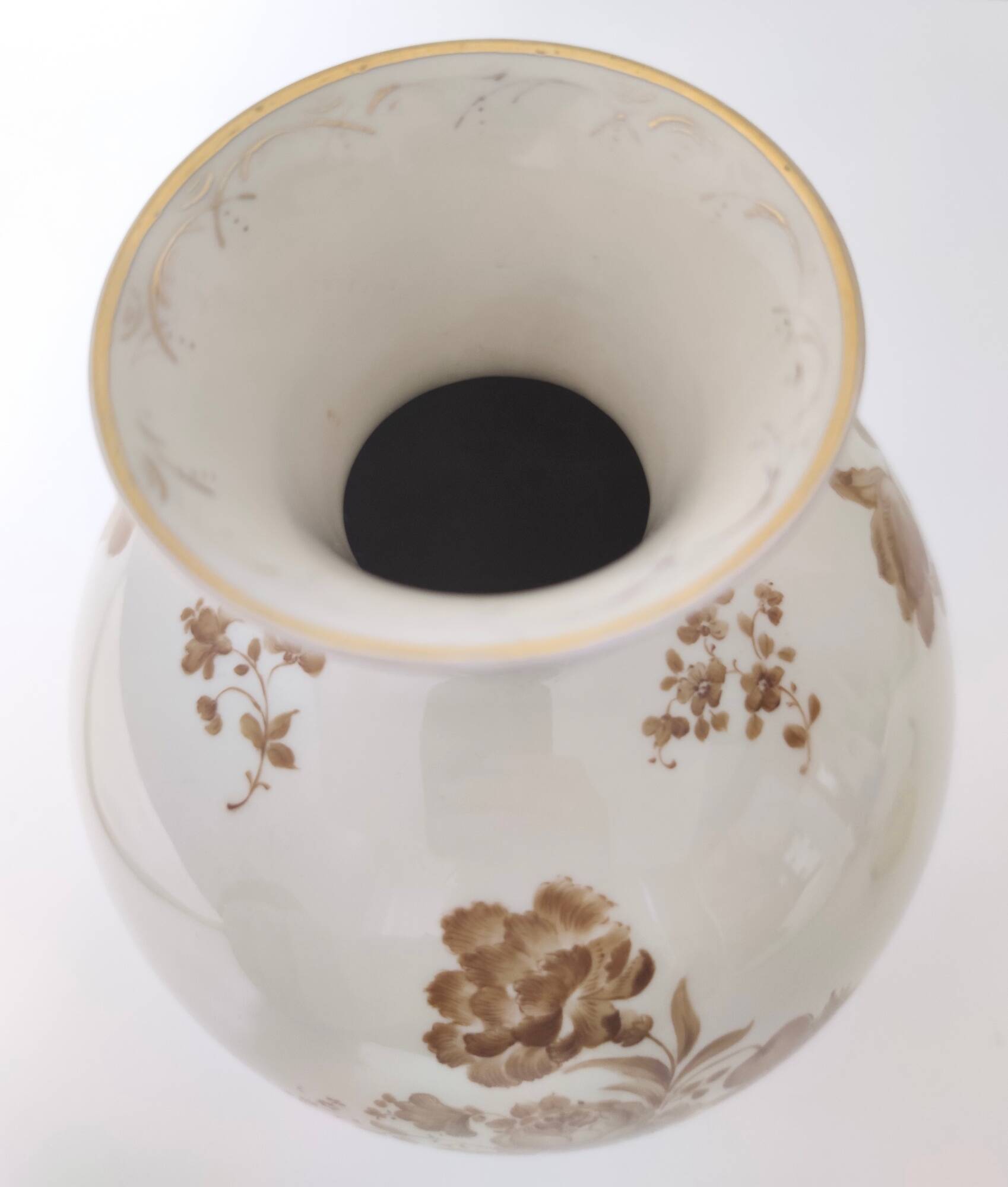 Ivory Ceramic Vase with Brown Floral Details by Rosenthal, Italy