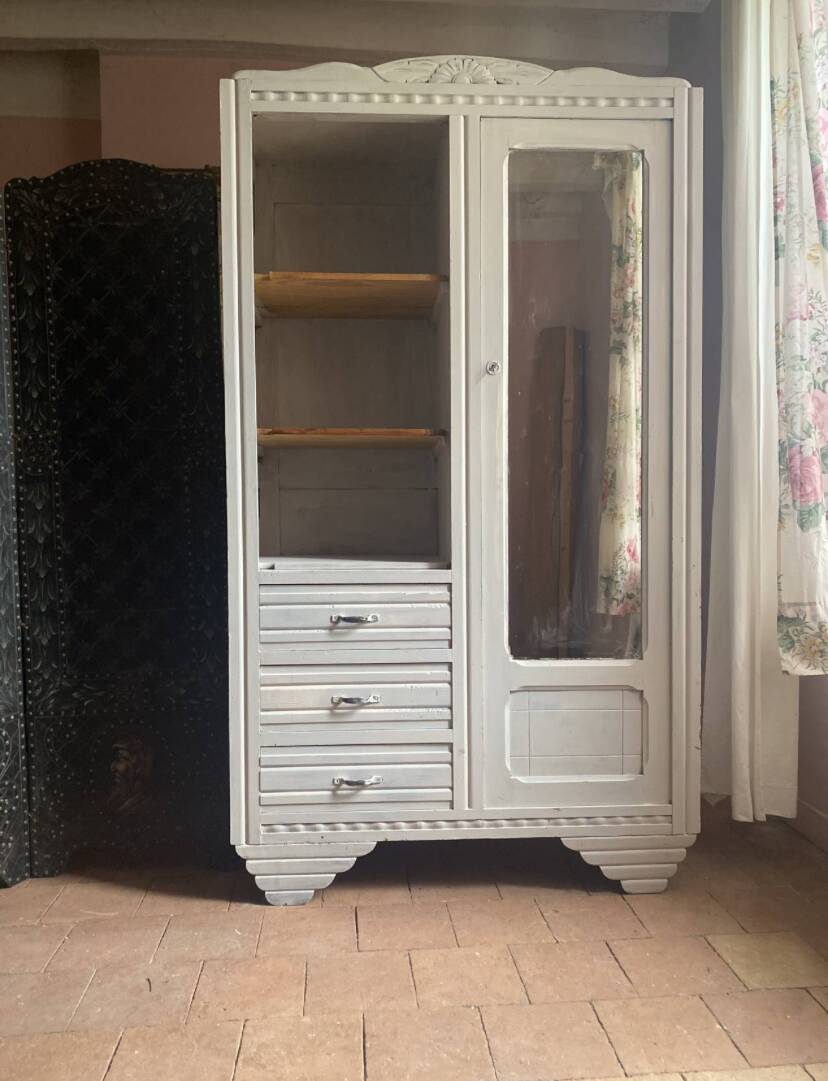 Parisian Art Deco period armoire – cream patina