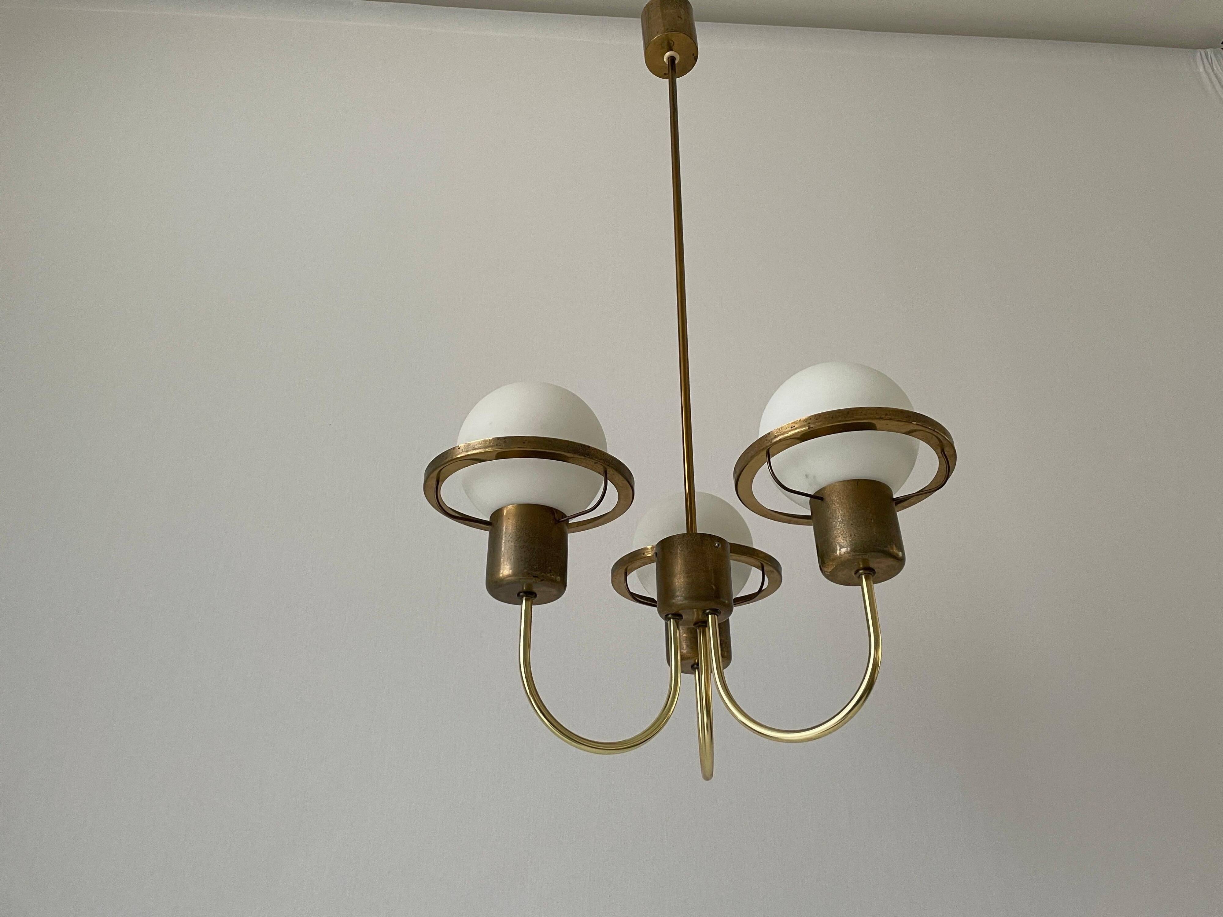 Suspended lamp with 3 glass balls and brass frame, Germany, 1960s