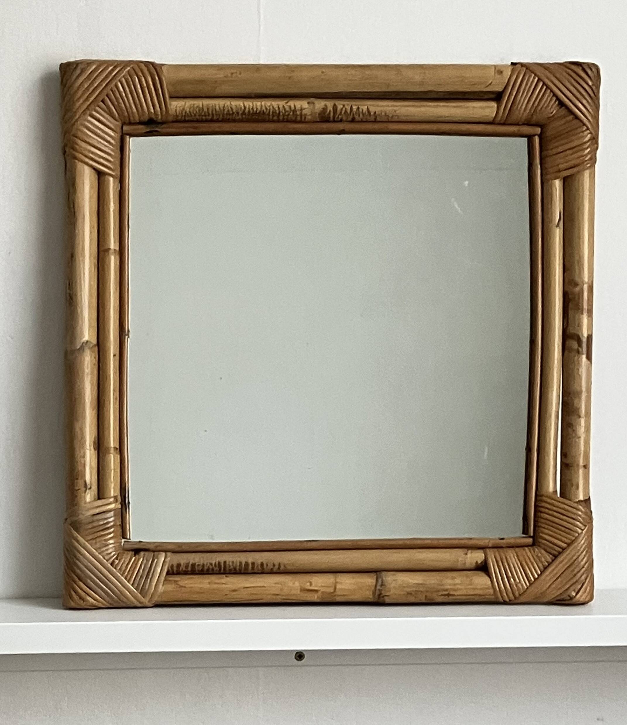 Bamboo rattan mirror from the 70s, French Riviera.