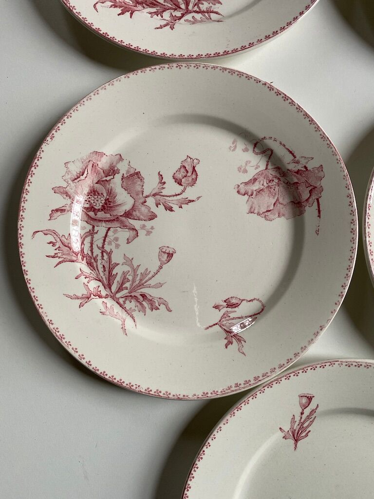 5 red decoration plates