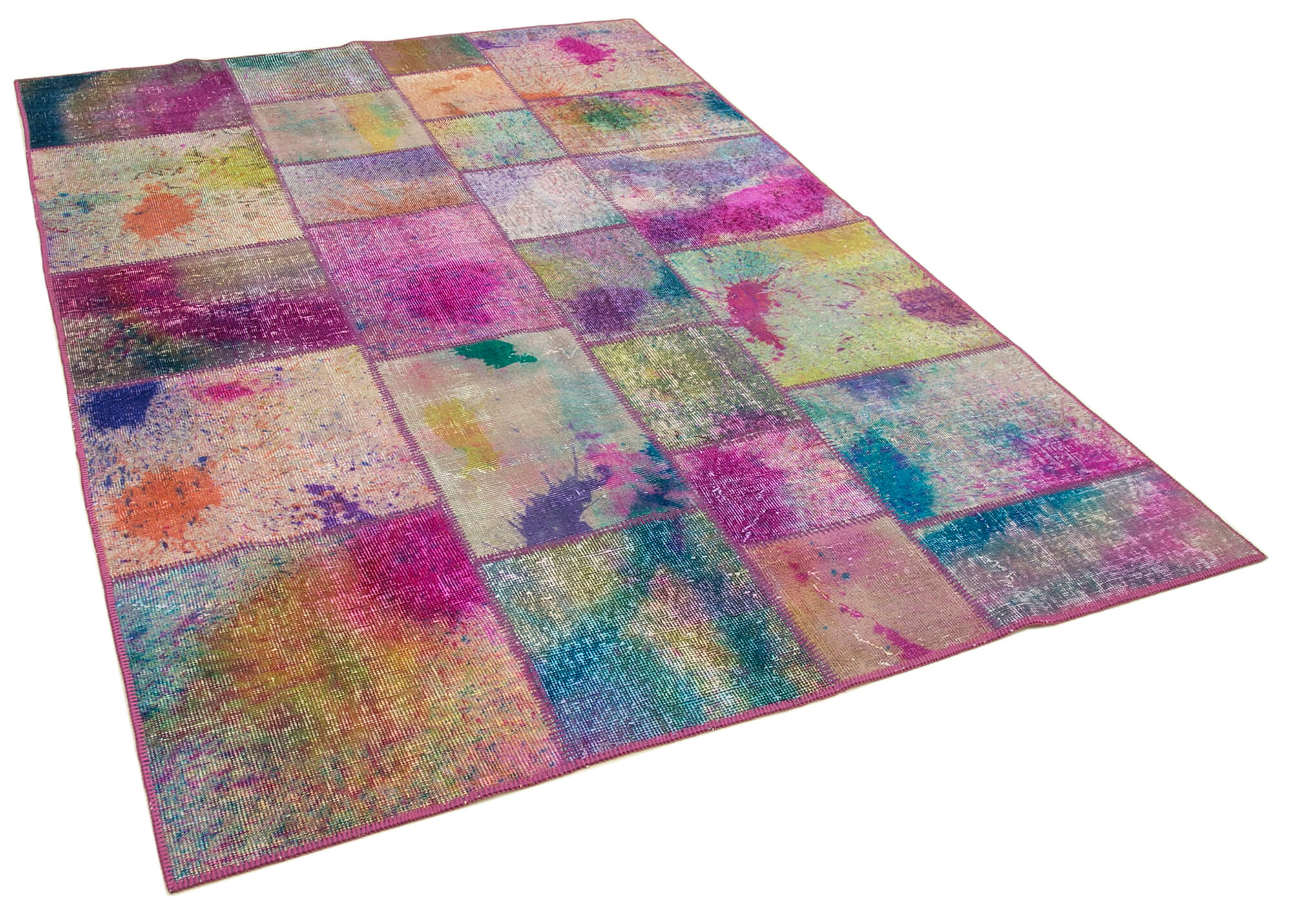 Hand-Knotted Anatolian Contemporary 169 cm x 240 cm Multicolor Patchwork Rug