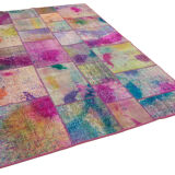 Hand-Knotted Anatolian Contemporary 169 cm x 240 cm Multicolor Patchwork Rug