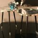 Round table Twist, high-gloss laminate and brass details, handmade, size S