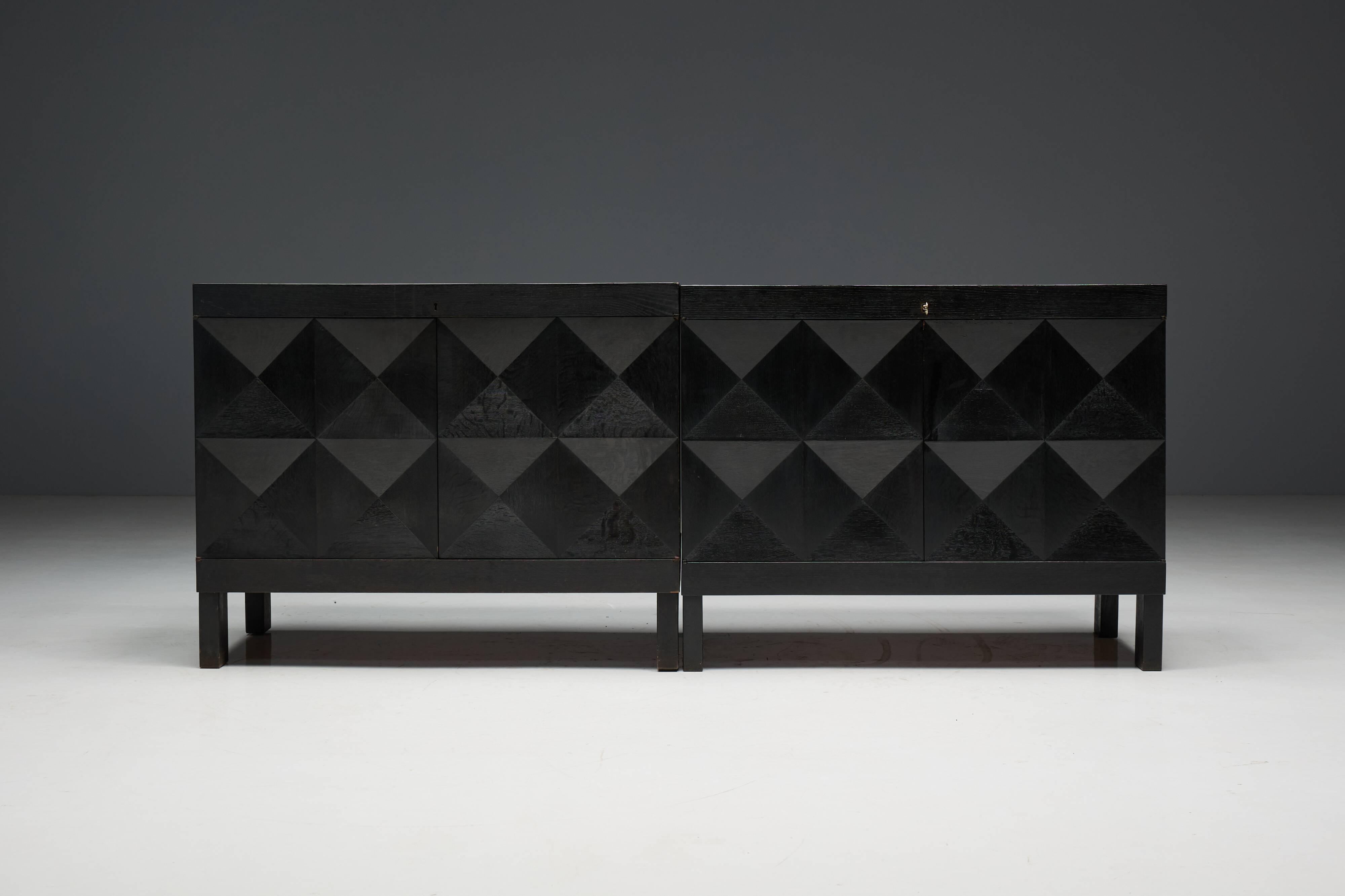 Brutalist De Coene Cabinet in Stained Oak, Belgium, 1970s