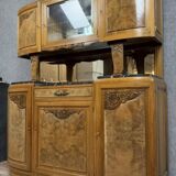Art Deco period two-part sideboard in walnut and burl circa 1940
