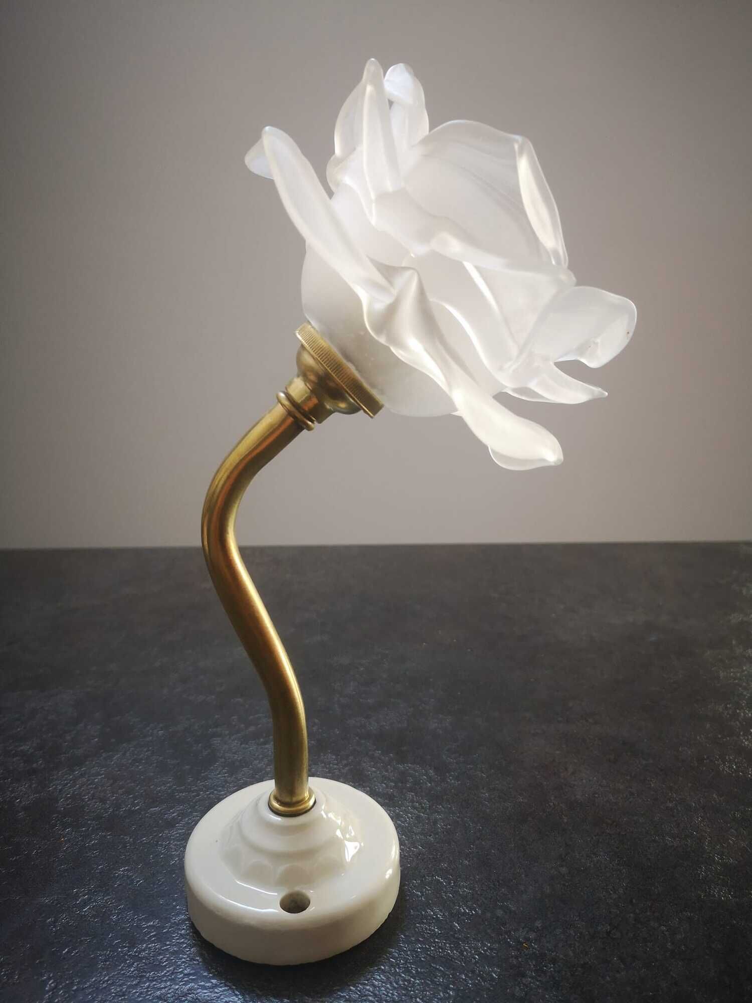 Wall lamp old tulip glass paste shape flower gooseneck brass porcelain art deco 1930