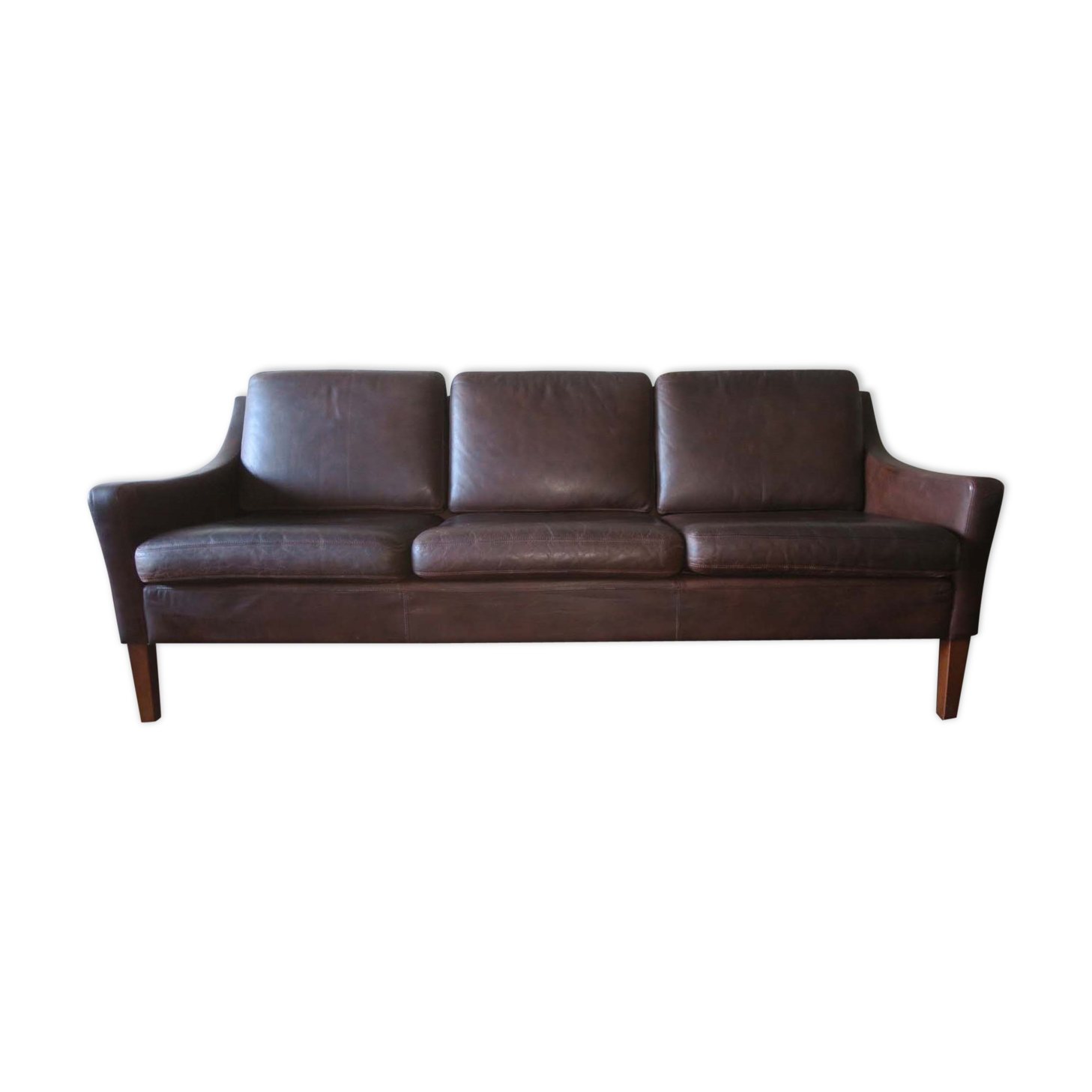 Mid-century danish 3seater sofa in dark brown leather