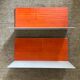 Pair of contemporary wall shelves in steel and stained wood