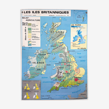 Vintage school map british island mdi year 1982