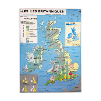 Carte scolaire vintage les îiles britanniques mdi année 1982