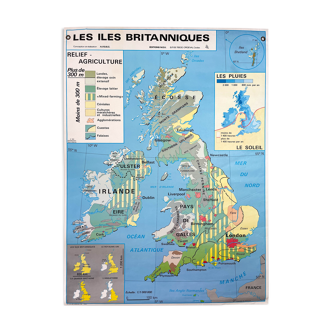 Vintage school map of the British Isles, mid-1982