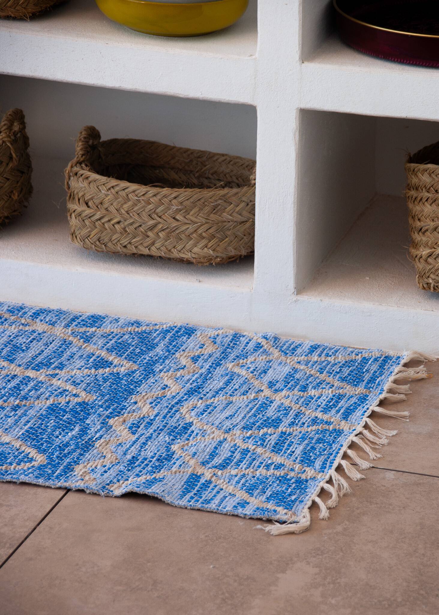 Recycled cotton handmade rug - Reversible - Blue