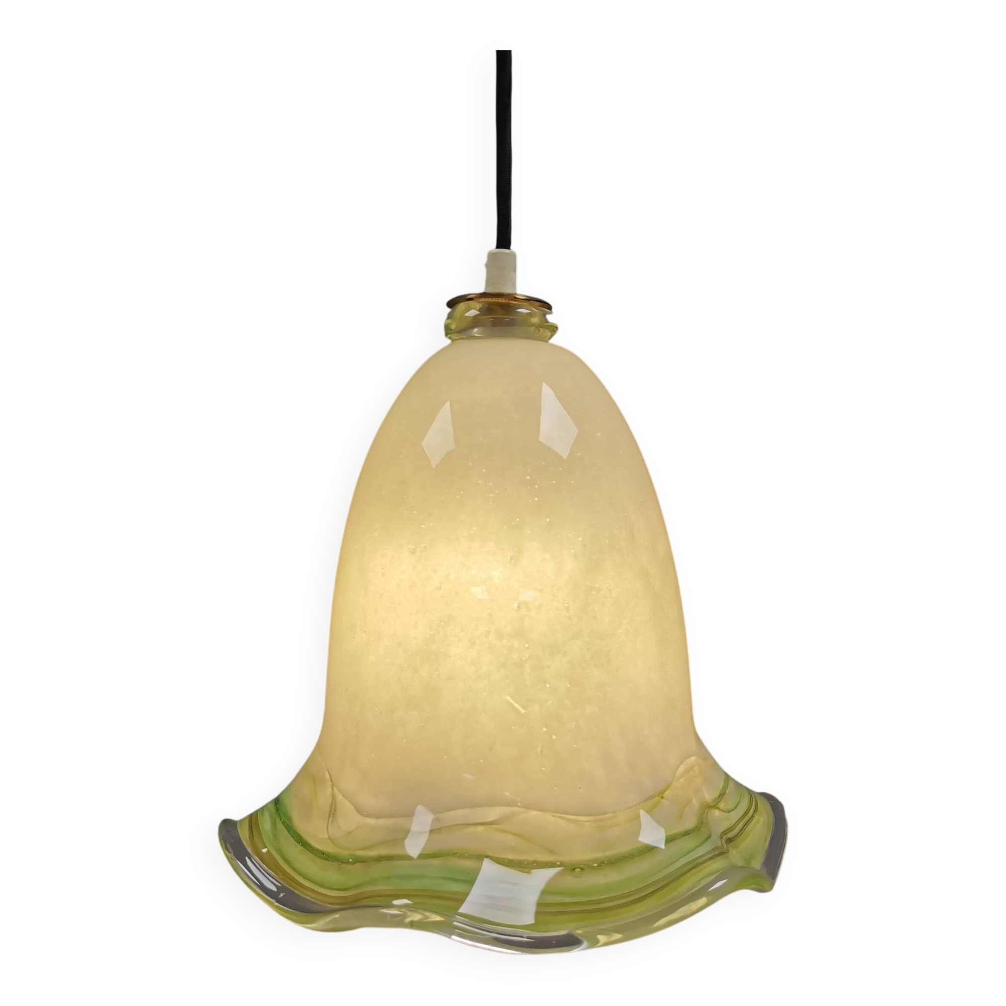 Pendant lamp in multicolored glass. Probably Danish or Swedish from 1970s