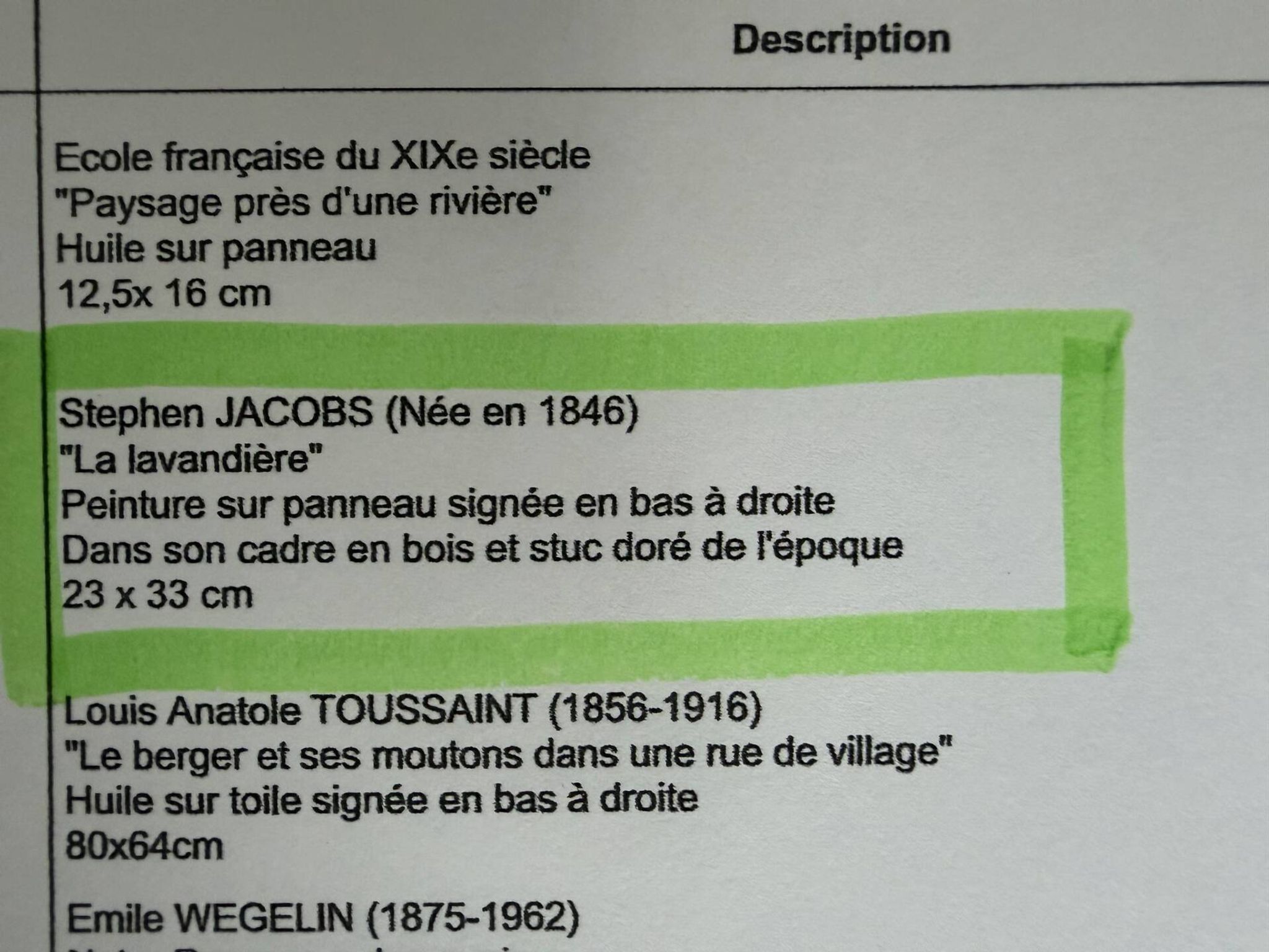 Tableau : huile sur panneau représentant une lavandière