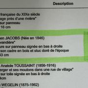 Tableau : huile sur panneau représentant une lavandière