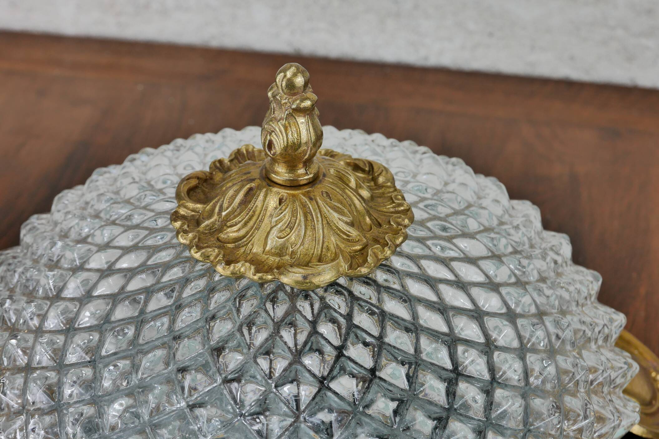 Bronze and diamond glass ceiling light.