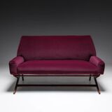 Burgundy velvet mid-century sofa - reupholstered