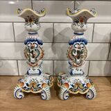 Set of two old Rouen candlesticks.