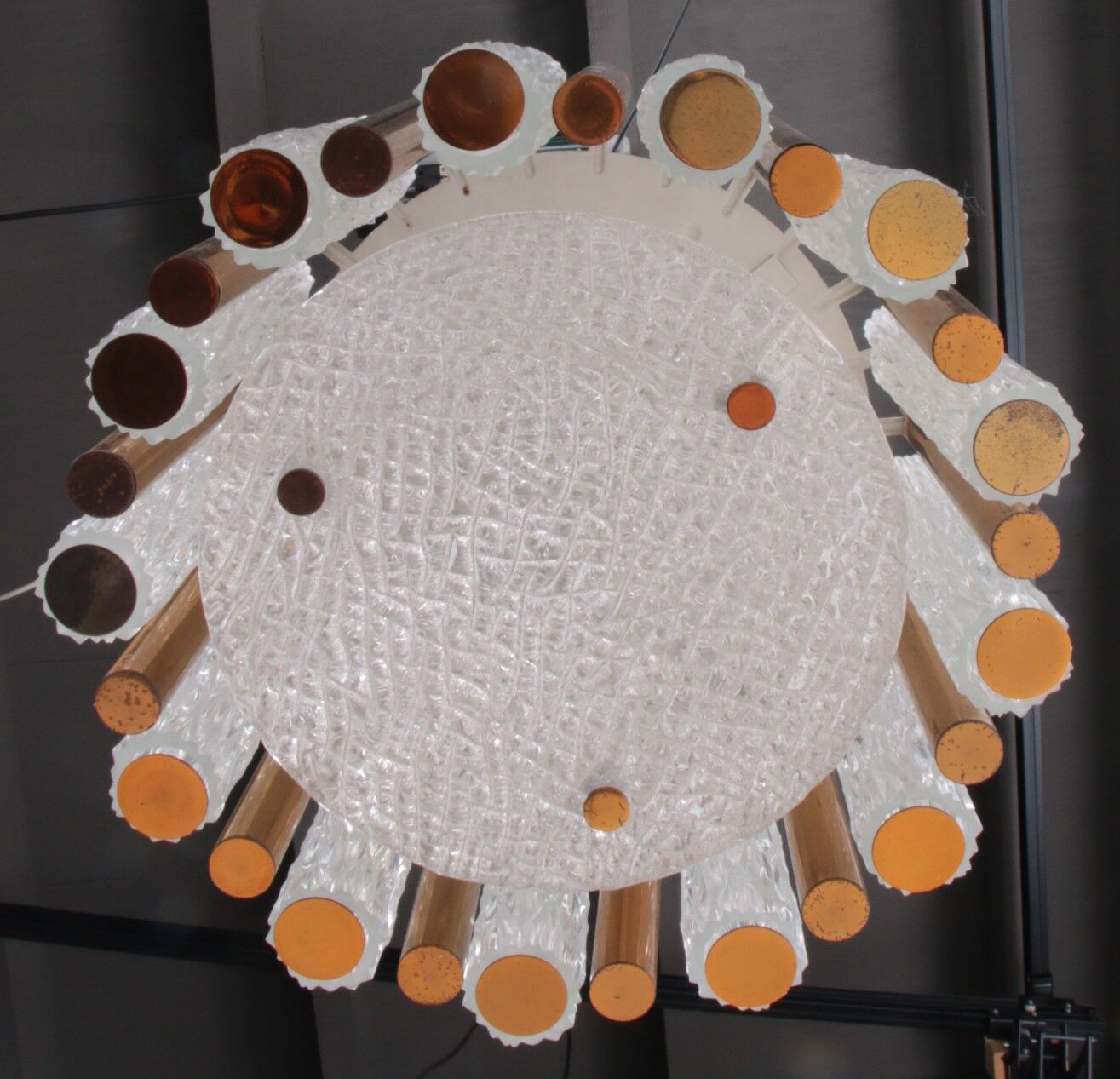 Vintage crystal ice glass round chandelier by Kaiser Leuchten, 60s