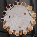 Vintage crystal ice glass round chandelier by Kaiser Leuchten, 60s