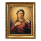 19th century panel painting, Virgin Mary in contemplation