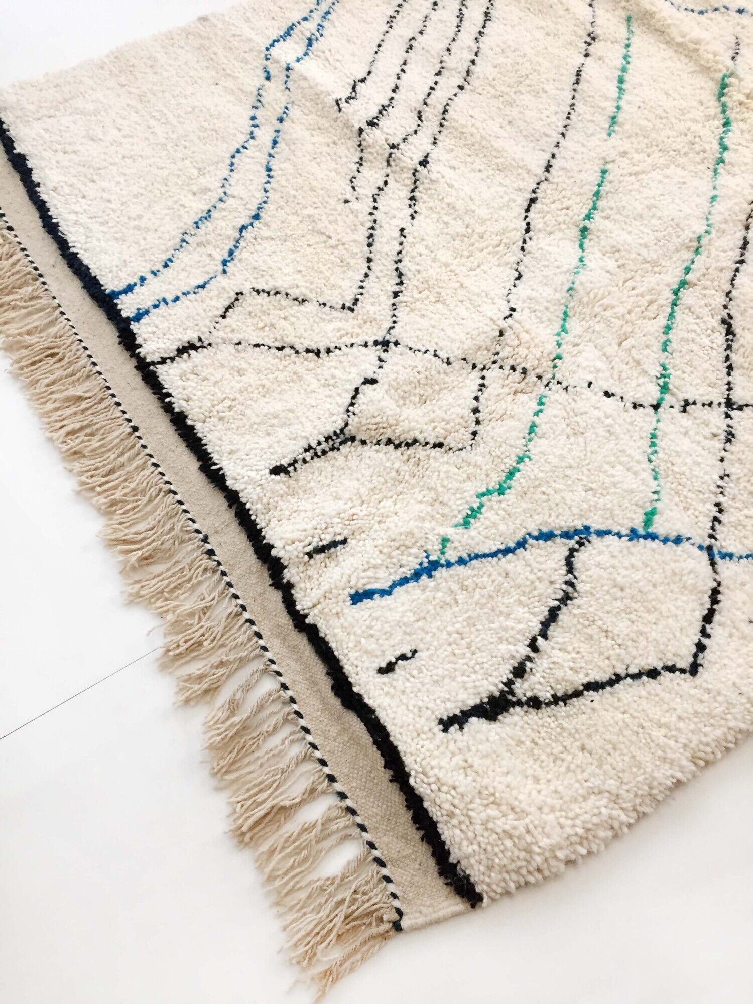 Moroccan Berber carpet blessed ouarain ecru with colored lines 236x160cm