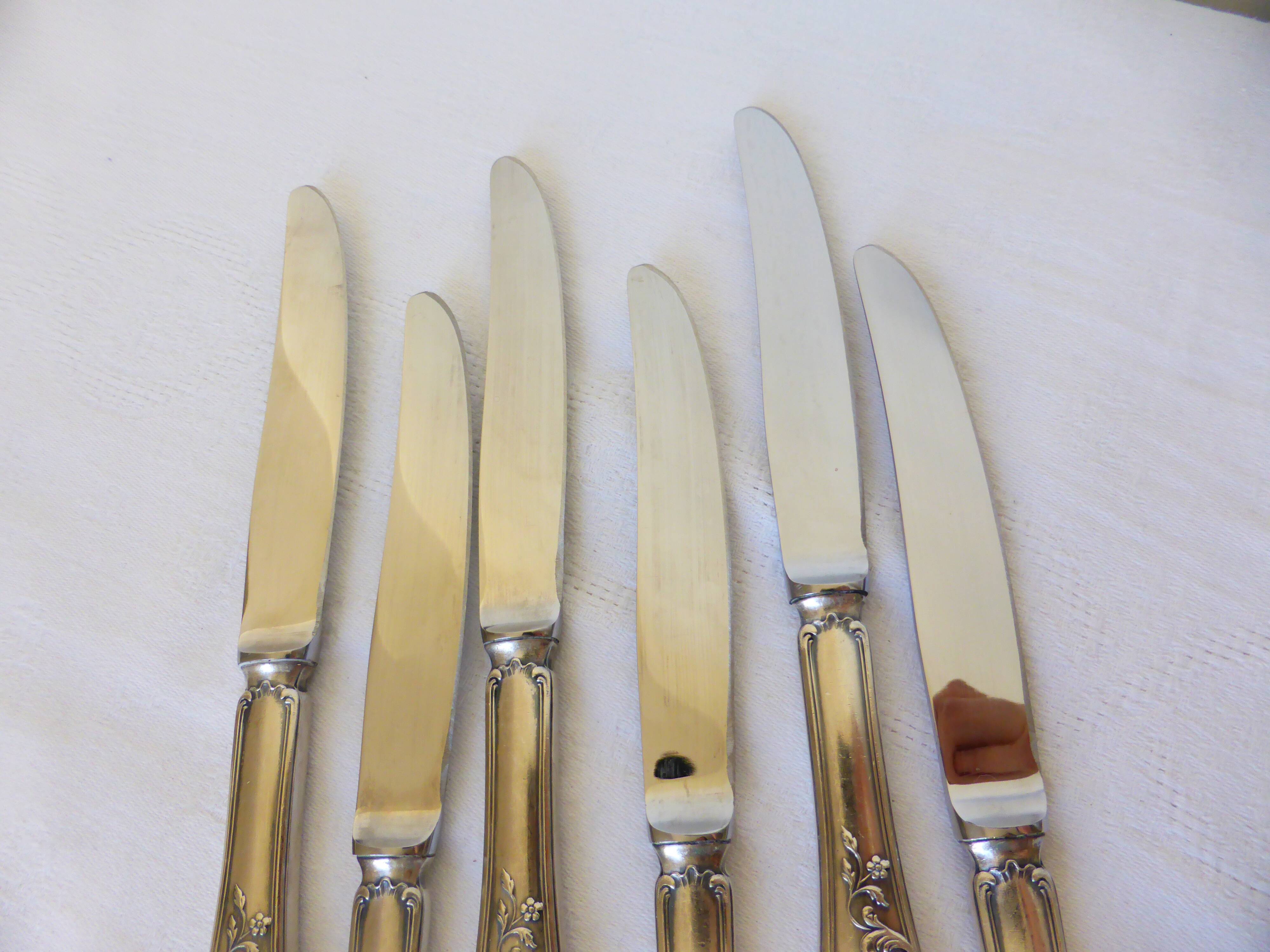 6 dessert knives in silver metal punched 2106271