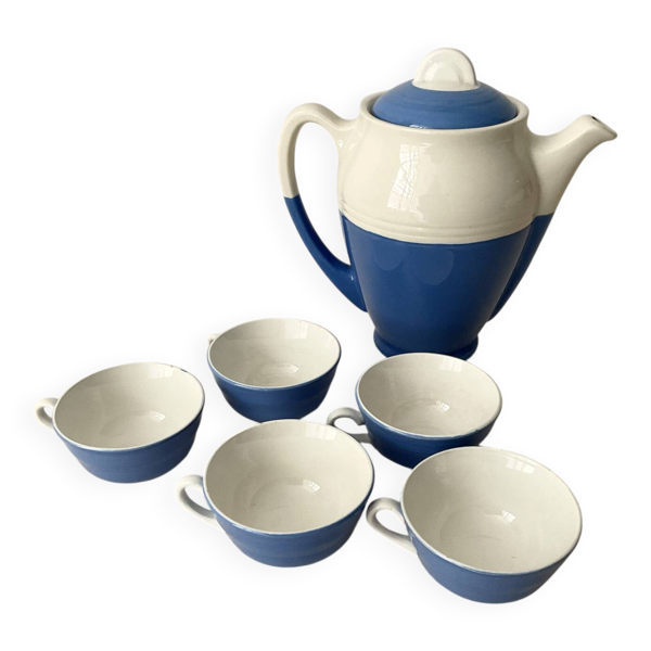 Service à café Saint-Amand bleu et blanc