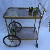 Serving wheels in gold metal & glass vintage 1960