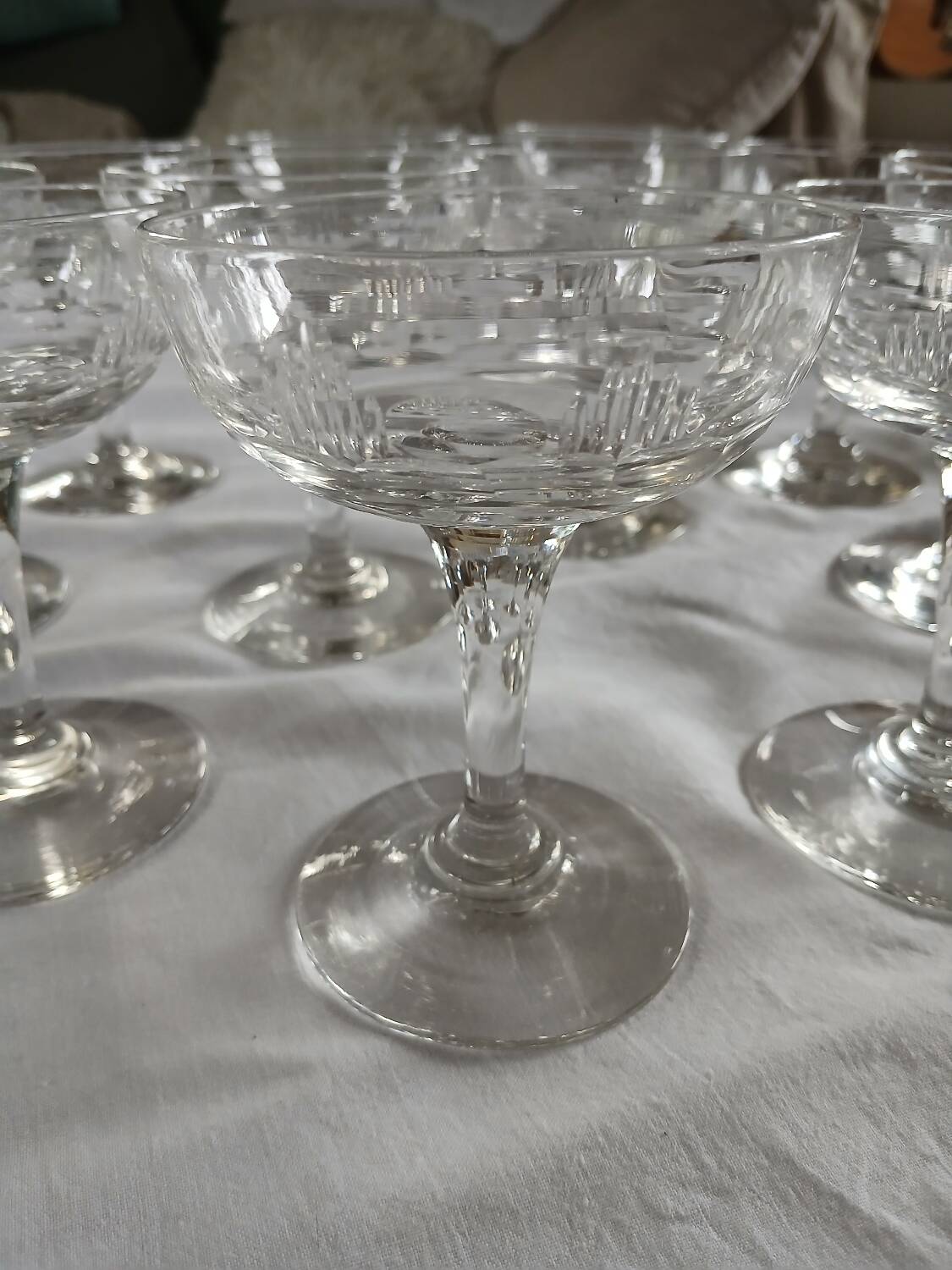 11 antique champagne glasses