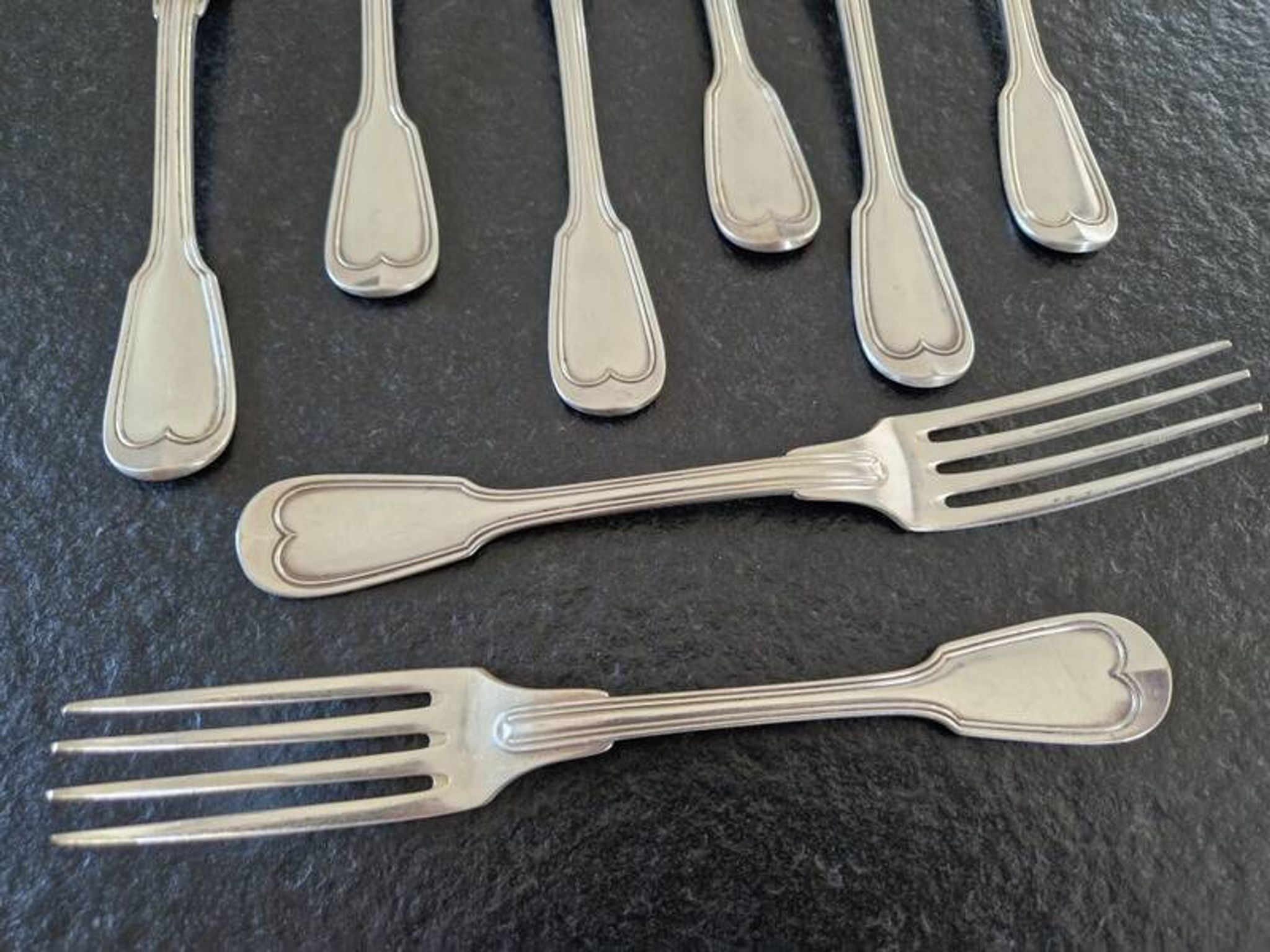 Master Goldsmith : Alfénide, Christofle, Paris - Series of 8 table forks - Chinon model