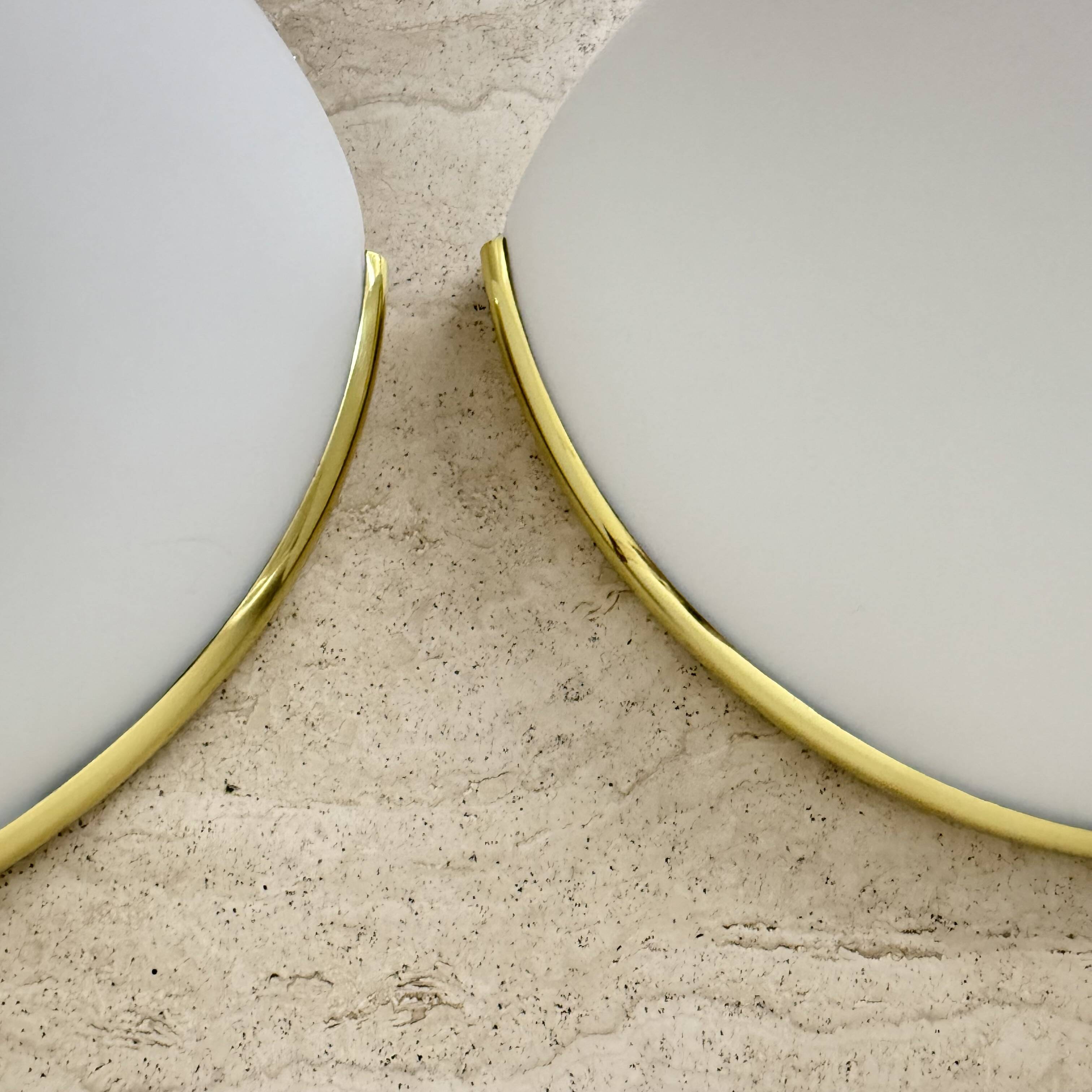 Pair of Limburg Glashütte wall lamp sconce opaline glass with golden detail
