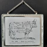 Old illustration "Beef of butcher" inserted under mirror