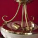 French mid century 3 bulb brass semi flush ceiling light opaque glass shade