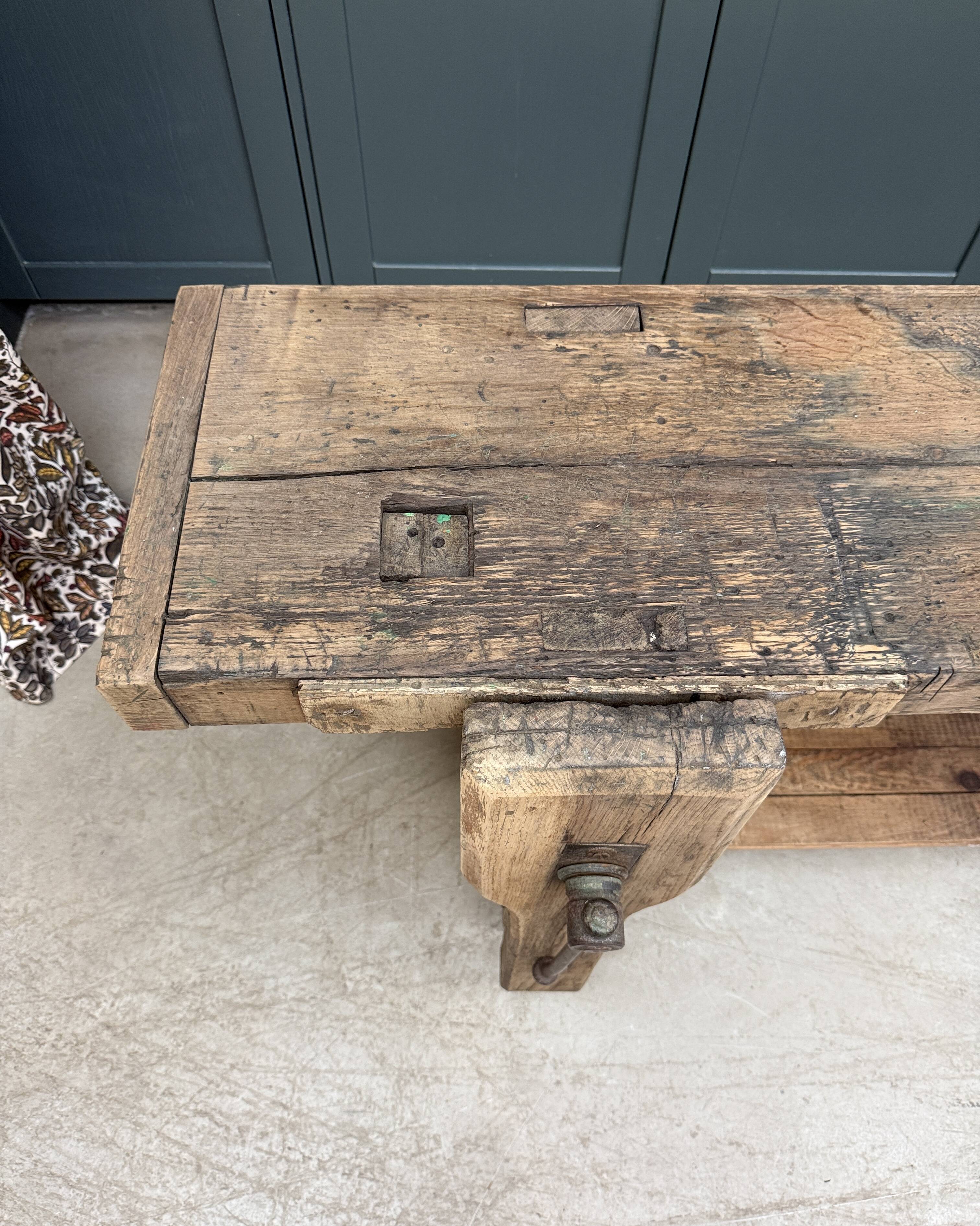 Old solid oak carpenter's workbench (renovated)
