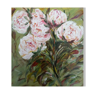 Original peony flower bouquet painting with certificate of authenticity