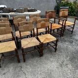 Set of 6 chairs and 2 armchairs, Brutalist style, 1950s