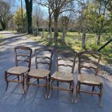 4 wooden country straw chairs