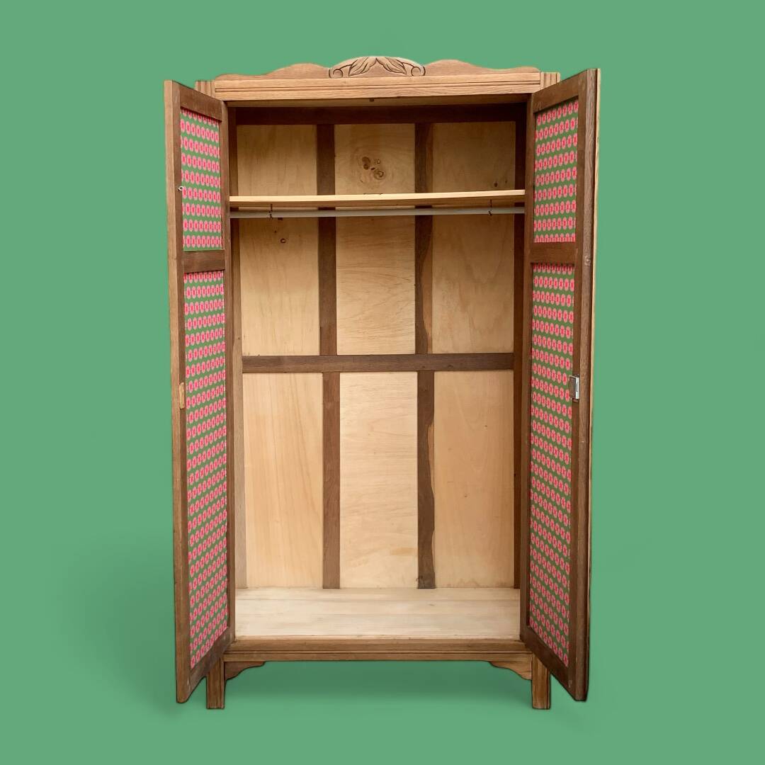 Parisian wardrobe, art deco raw wood wardrobe, 1930