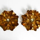 Pair of 70's gilded floral Regency wall or ceiling lamp with large leaves