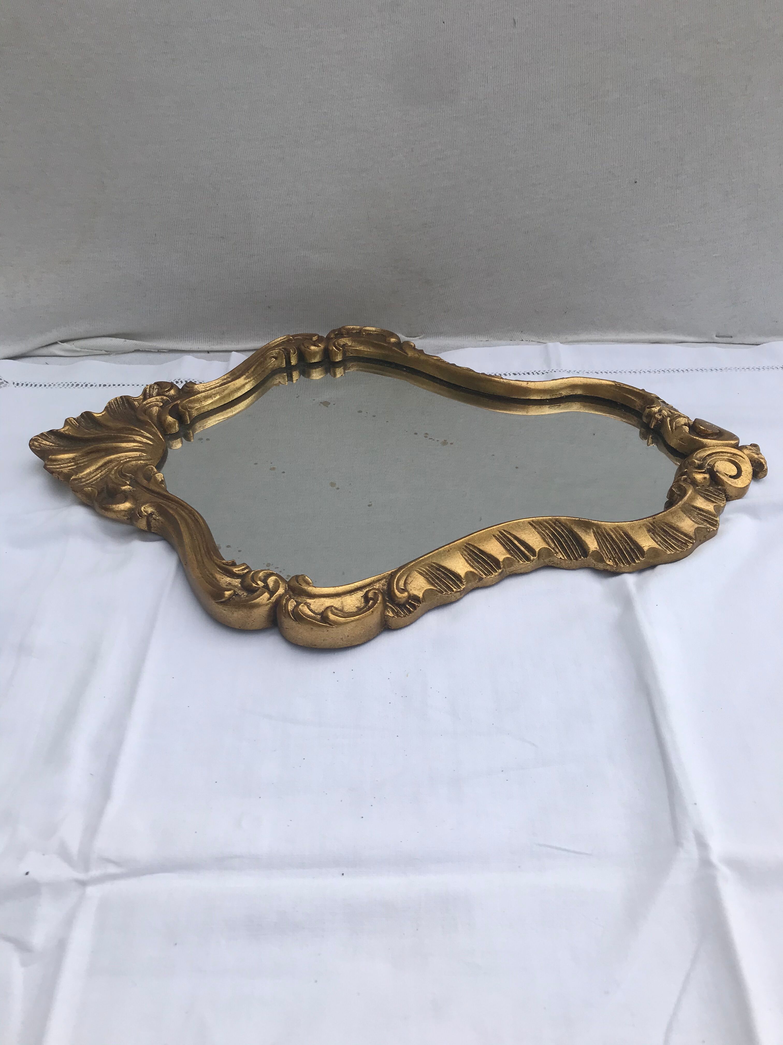 Ancient Mirror Baroque Style A Golden Wood Shell - Vintage Decoration Glass 31x47cm