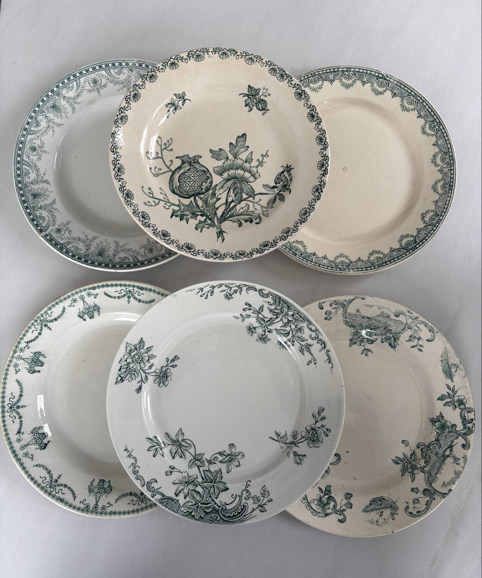 Compositions 6 green ironstone plates - Sarreguemines earthenware