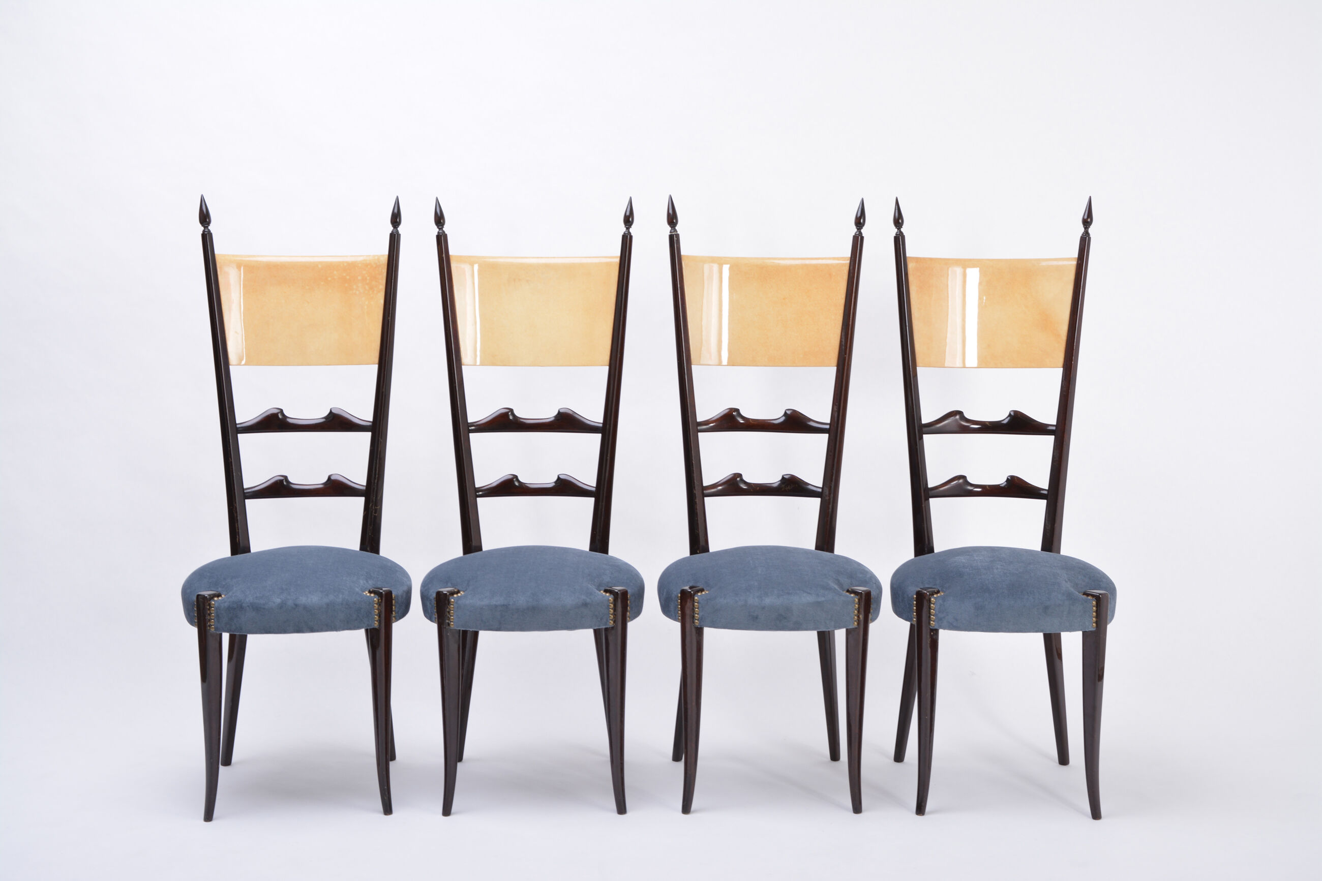 Set of four Italian Mid-Century Modern High Back dining chairs by Aldo Tura