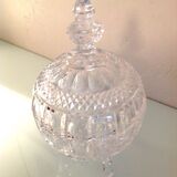 Globe candy box on tripod legs in chiseled glass / vintage 60s-70s